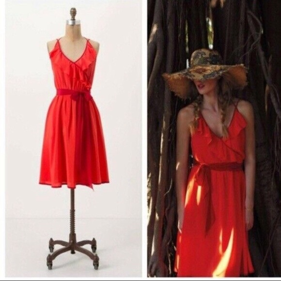Anthropologie Dresses & Skirts - Anthro Girls from Savoy Red Silk Ruffle Dress